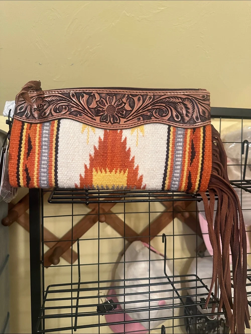 American Darling Cream, Rust & Orange Aztec Fringe Crossbody